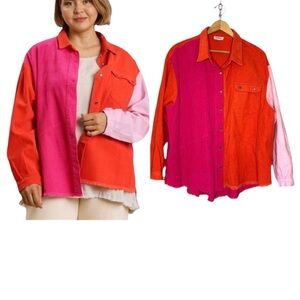 UMGEE Size L Colorblock Pink Orange Corduroy Shacket‎ Shirt Jacket